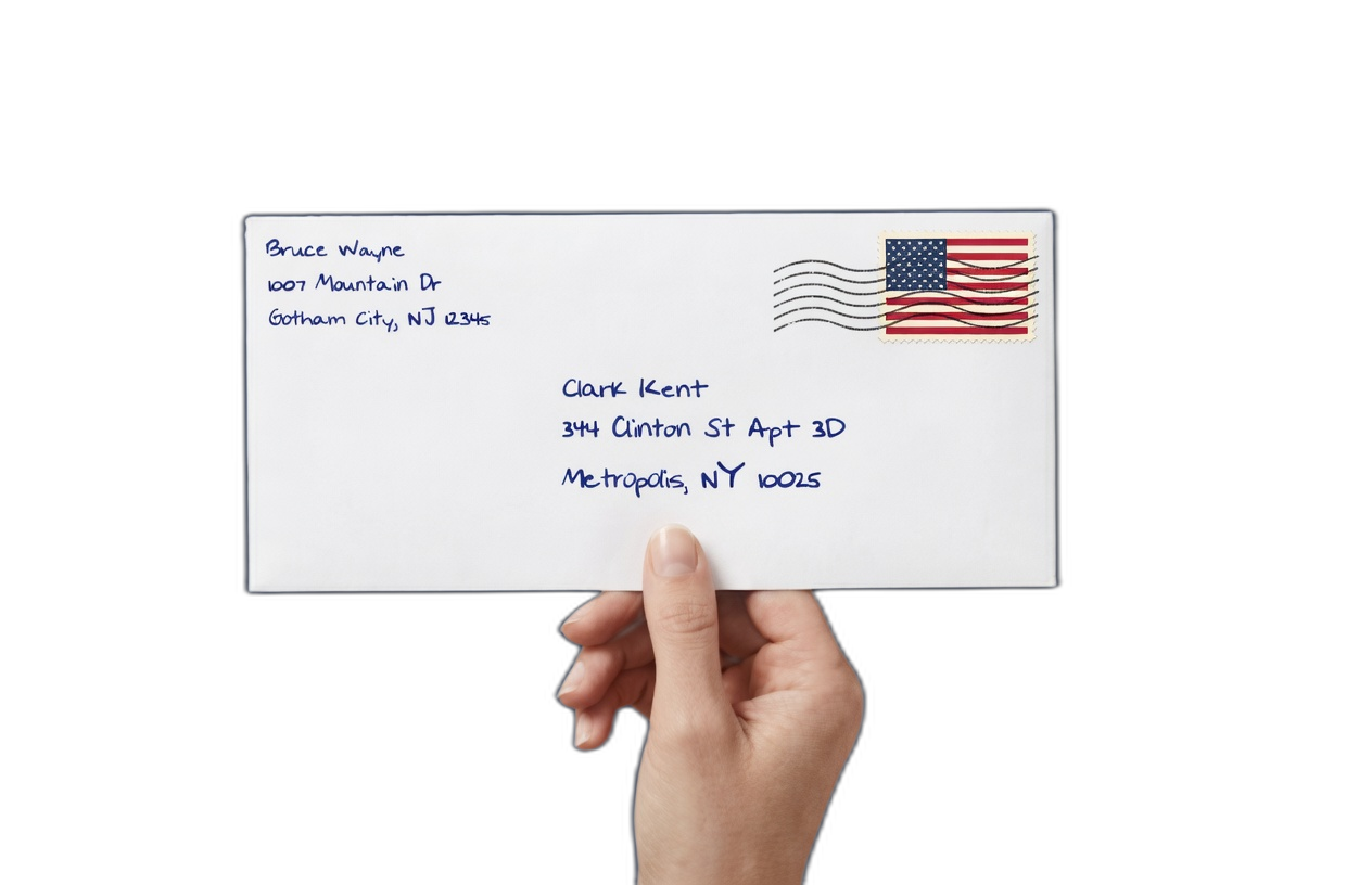 Handprinted envelope held by hand